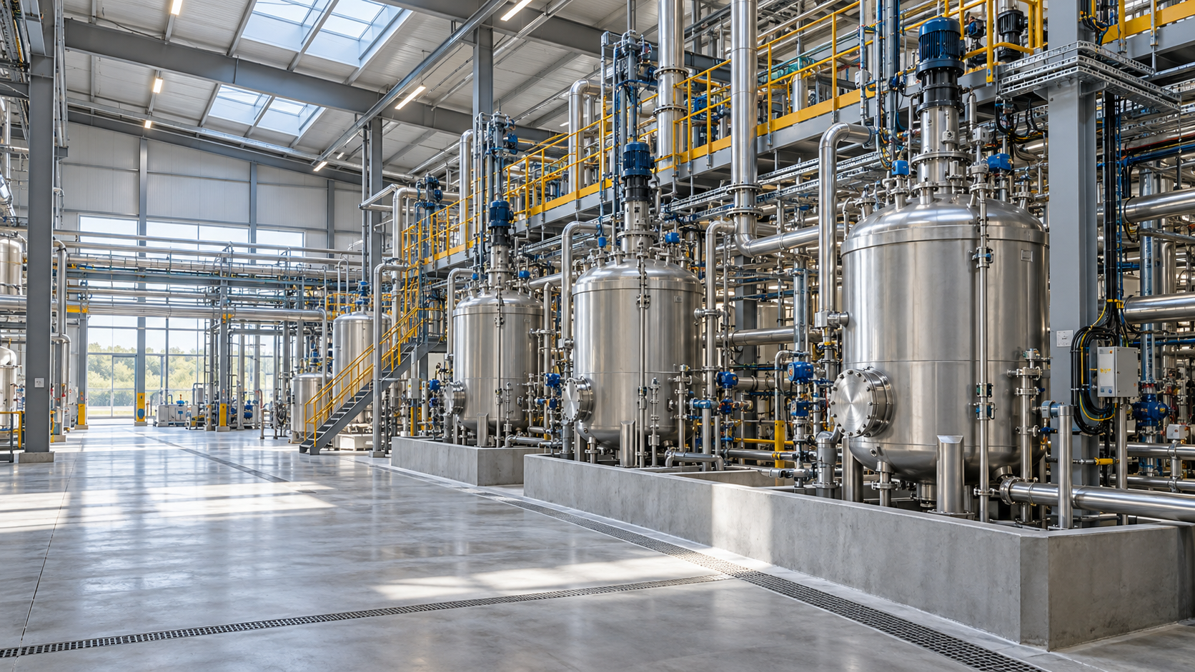 Symbolische Industrieanlage mit geschlossenen Prozessbehältern für die Raffination